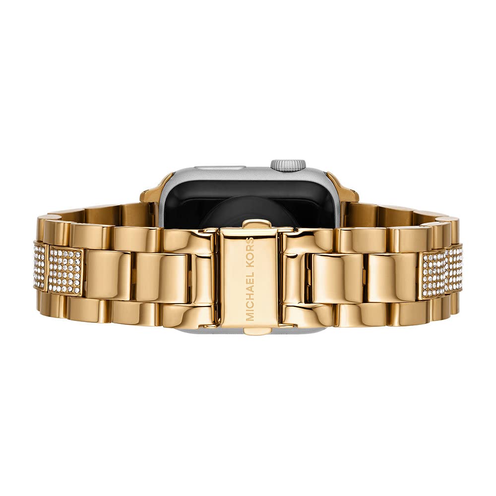 Michael Kors Correa de acero inoxidable o acetato para mujer, compatible con Apple Watch de 38 mm/40 mm/41 mm, Tono dorado y marrón