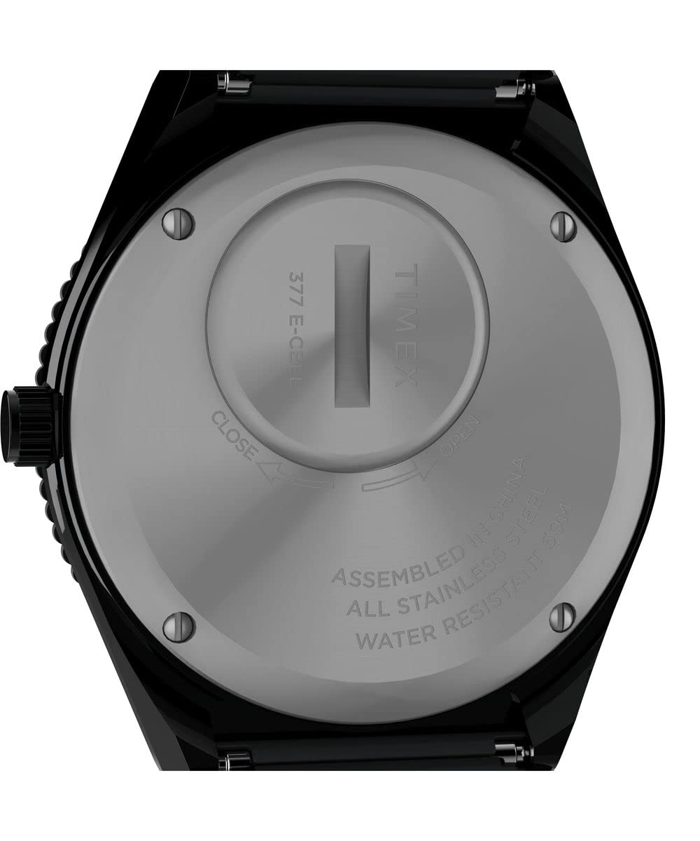 Timex Reloj Q - Reloj de 36 mm para mujer, correa de expansión de acero inoxidable negro, esfera negra, caja negra TW2V65900