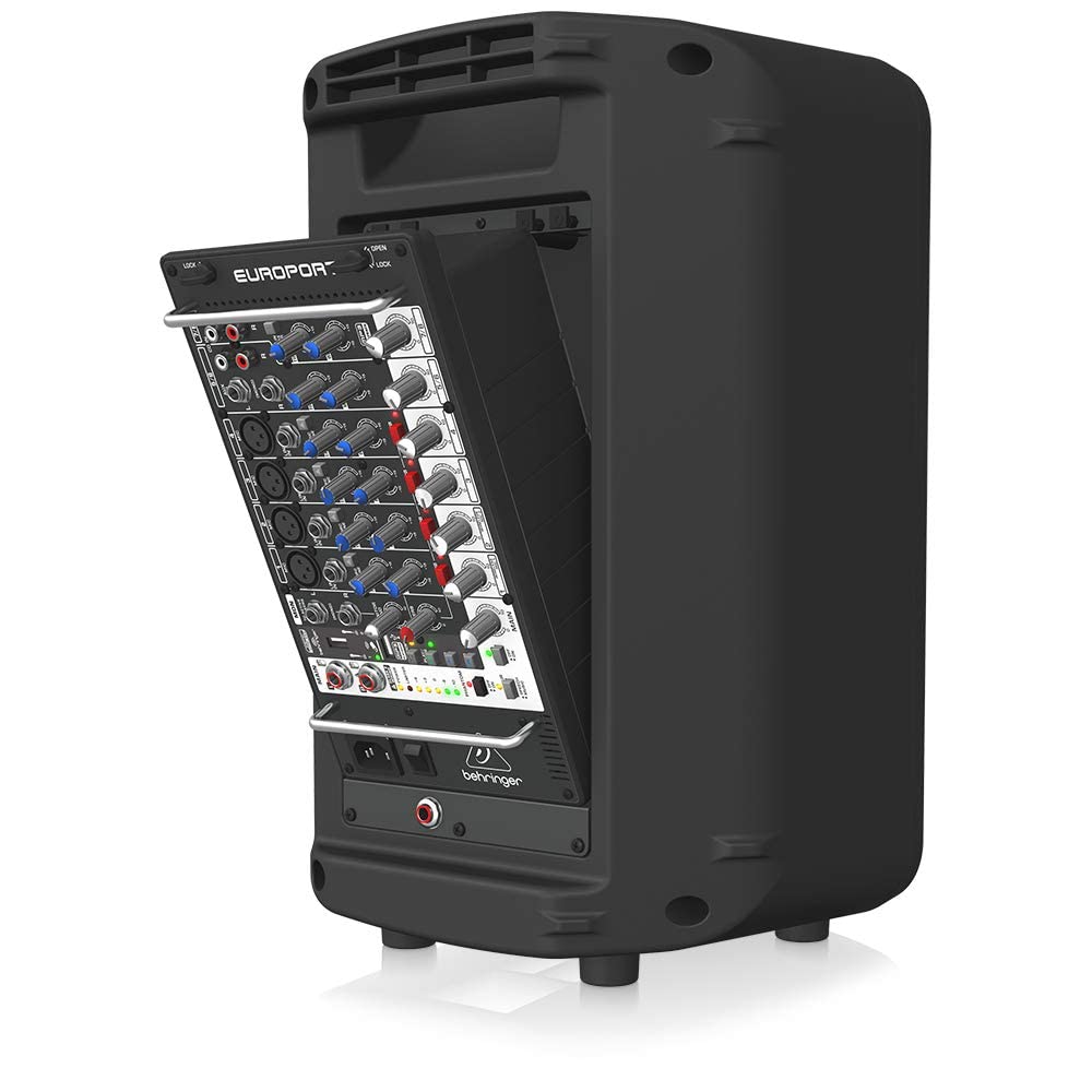 Behringer EUROPORT EPS500MP3 Sistema de megafonía portátil ultracompacto de 500 vatios y 8 canales con reproductor de MP3, reverberación y opción inalámbrica