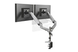 DIGITUS Soporte para monitor - Abrazadera y resorte de gas - 2 monitores - hasta 27 Pulgadas - hasta 2X 8 kg - VESA 75 & 100 - Plata/negro