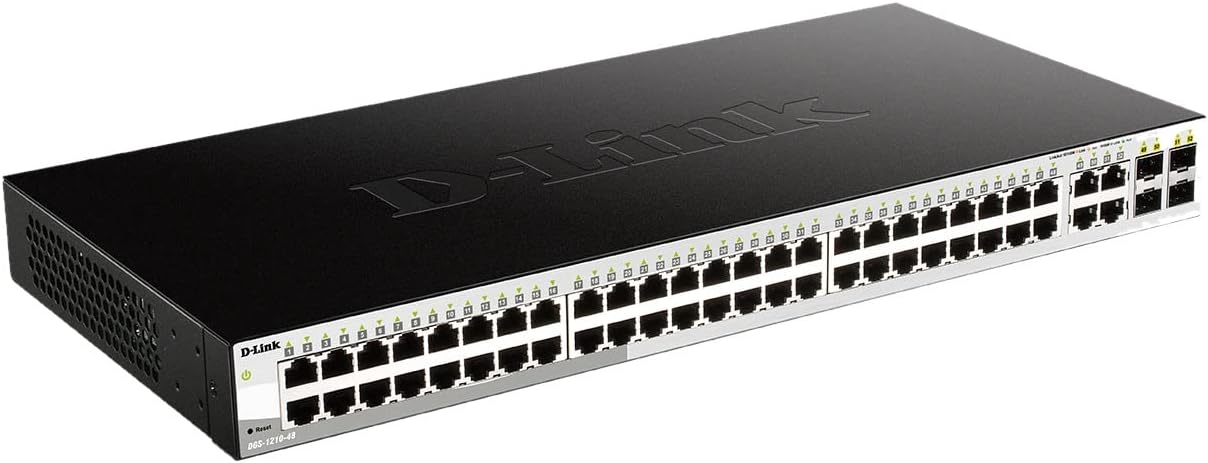 D-Link DGS-1210-48/E - Switch 48 Gigabit Ports and 4 SFP Combo Ports 100/1000 Mbps, Height 1U, Automatic VLAN for Video Surveillance and IP Telephony - EU Power Cable Only