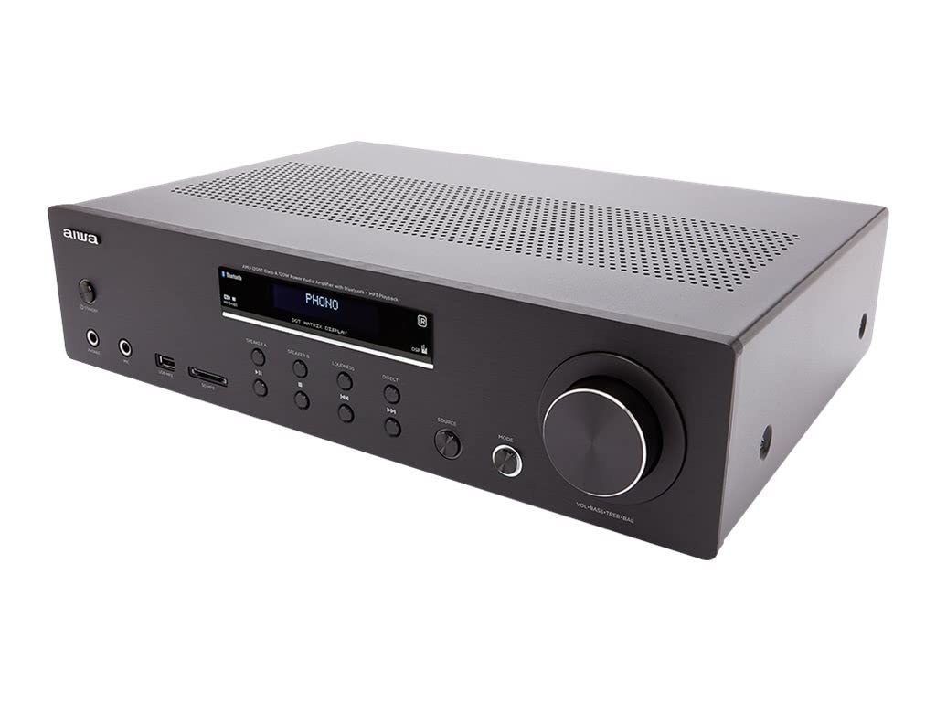 Aiwa AMU-120BTBK: Amplificador, Receptor AV, con Bluetooth 5.0, 120W, Puerto USB, Lector Tarjeta SD. Color: Negro