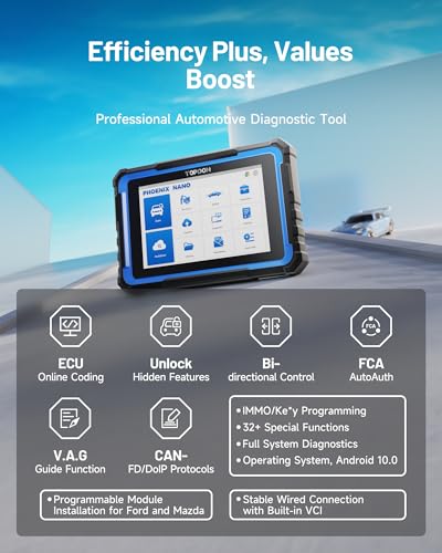 TOPDON Phoenix Nano Herramienta de Diagnóstico para Coche, Herramienta de Codificación ECU 2024 con diagnóstico Completo, 32 + Servicios de reinicio, Control bidireccional, soporta protocolos Can