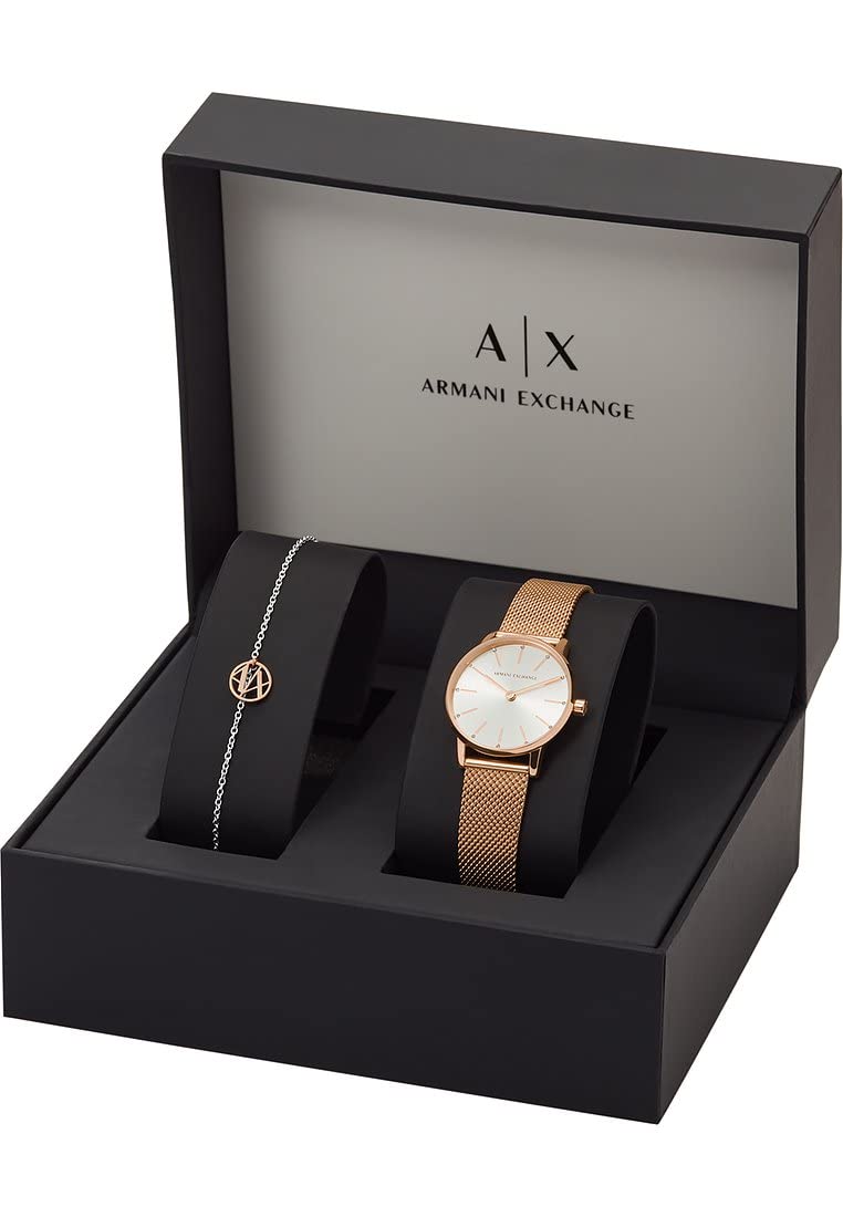 Armani Exchange Orologio da donna, Movimento al quarzo a due lancette e cassa da 28 mm con cinturino in acciaio inossidabile, Tono oro rosa