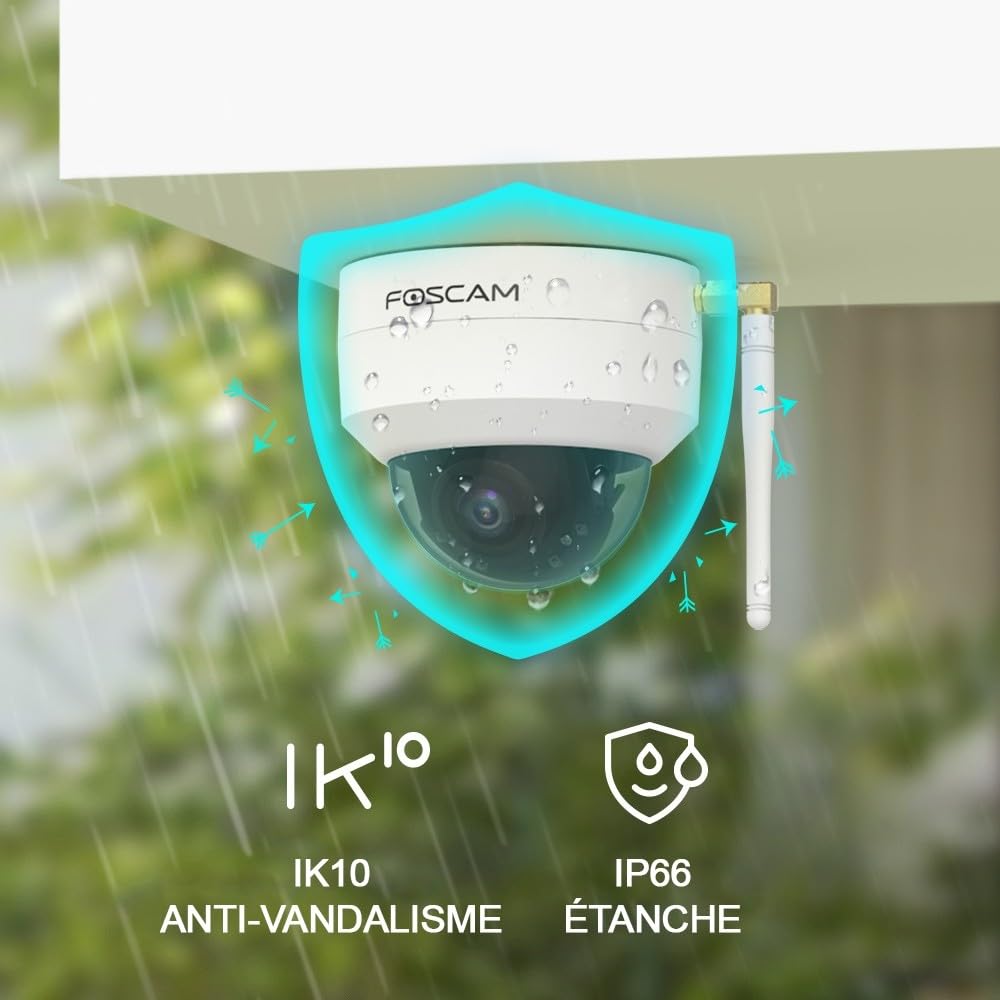 Foscam D4Z - Cámara de vigilancia PTZ de Doble Banda de 4 MP con Zoom óptico de 4 aumentos, Incluye Tarjeta SD de 64 GB, Resistente a la Intemperie IP66 y a Prueba de vandalismo IK10, visión Nocturna
