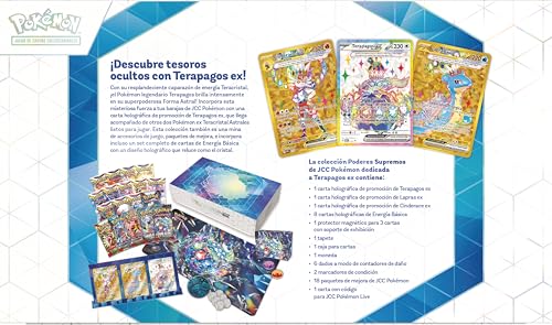 Pokémon: Colección Poderes Supremos de JCC Pokémon: Terapagos ex (3 Cartas holográfica de promoción, 18 Paquetes de Mejora)