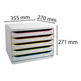 Exacompta - Ref. 308913D - BIG-BOX PLUS HORIZON - Caja de 5 cajones para documentos A4+ - Dimensiones exteriores: profundidad 27 x ancho 35,5 x altura 27,1 cm - Blanco/Arlequin/Blanco
