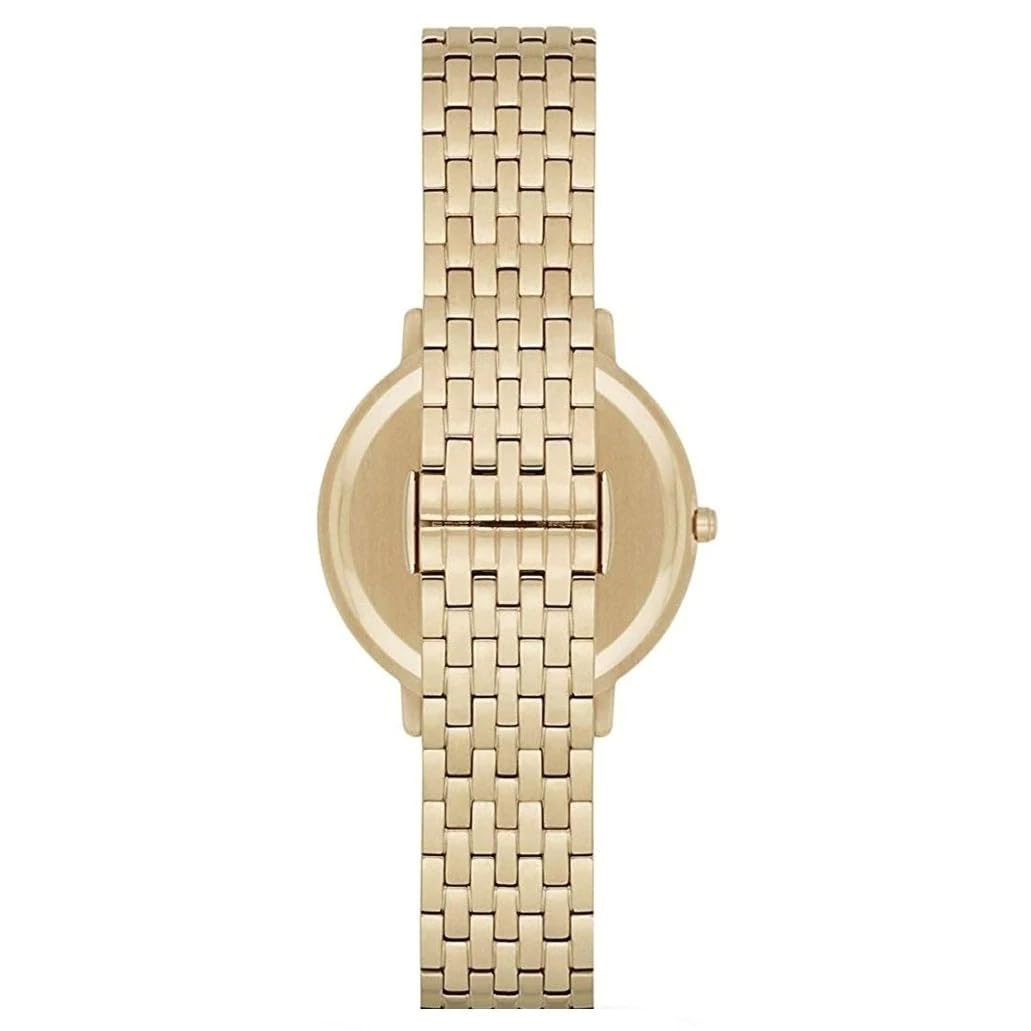 Emporio Armani Reloj Mujer, Movimiento de dos manecillas, caja de acero dorado de 32 mm con correa de acero, AR11007, Tono oro y blanco perla