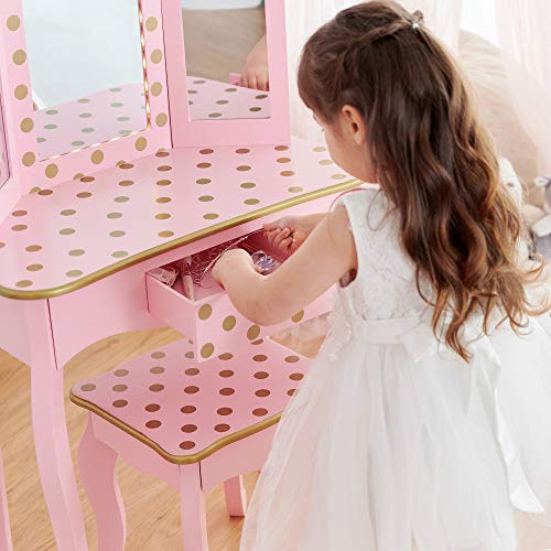 Teamson Kids Imitacion Tocador Espejo Y Luz LED para Niños Rosa/Oro-Rosa TD-11670LL