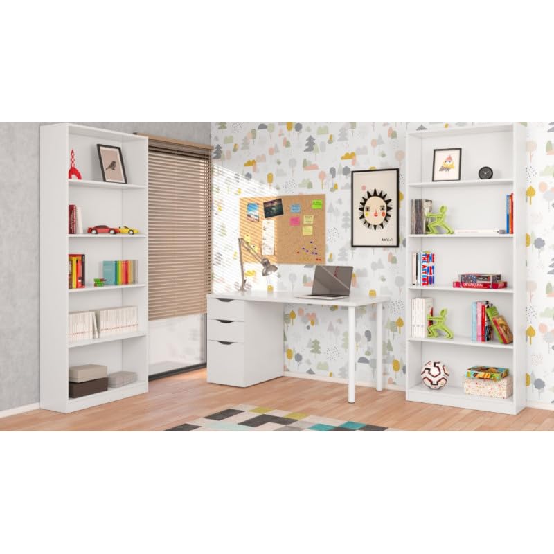 HOGAR24 ES Mesa despacho o Escritorio Reversible con cajonera, Color Blanco Artik