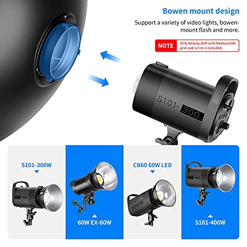 NEEWER Reflector de Montaje Bowens de Metal de 55 cm con difusor Blanco, Rejilla de Panal para luz de Video estroboscópica Compatible con Godox AD600 NEEWER CB60 Q4 Vision 4 S101 Series, NK-NARC22