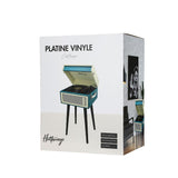Platino de Vinilo Halterrego con 4 Patas de Madera extraíbles y HP integradas, RMS 2 x 5 W, RCA out, Aux in y Toma de Auriculares, BT in/out, lec y enrg USB, Azul Pato