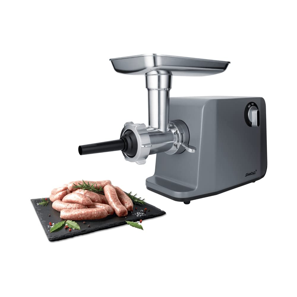 Picadora de carne eléctrica Steba con tornillo sin fin y engranaje de metal, así como carcasa de metal, accesorio para rellenar salchichas en 3 tamaños y accesorio para kebab. MG 3000 PRO.