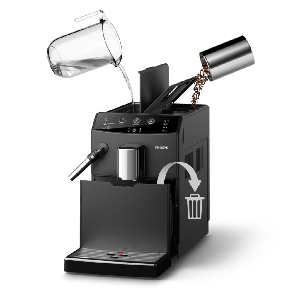 Philips HD8827/01 3000 Serie Cafetera automática, espumador de leche clásico, color negro sin kit de mantenimiento completo negro