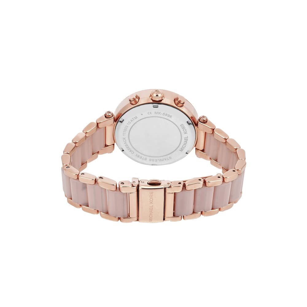 Michael Kors - Reloj Parker cronógrafo de Cuarzo con Correa de Acero Inoxidable en Tono Oro Rosa con eslabones centrales de Acetato ruborizado para Mujer MK5896