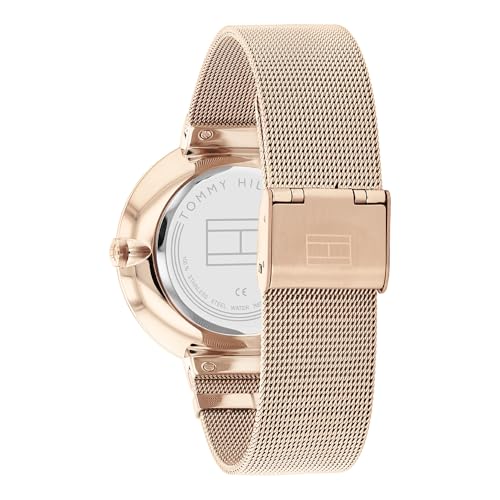 Tommy Hilfiger Reloj Analógico de Cuarzo Multifunción para Mujer con Correa de Malla de Acero Inoxidable de Oro Rosa - 1782538