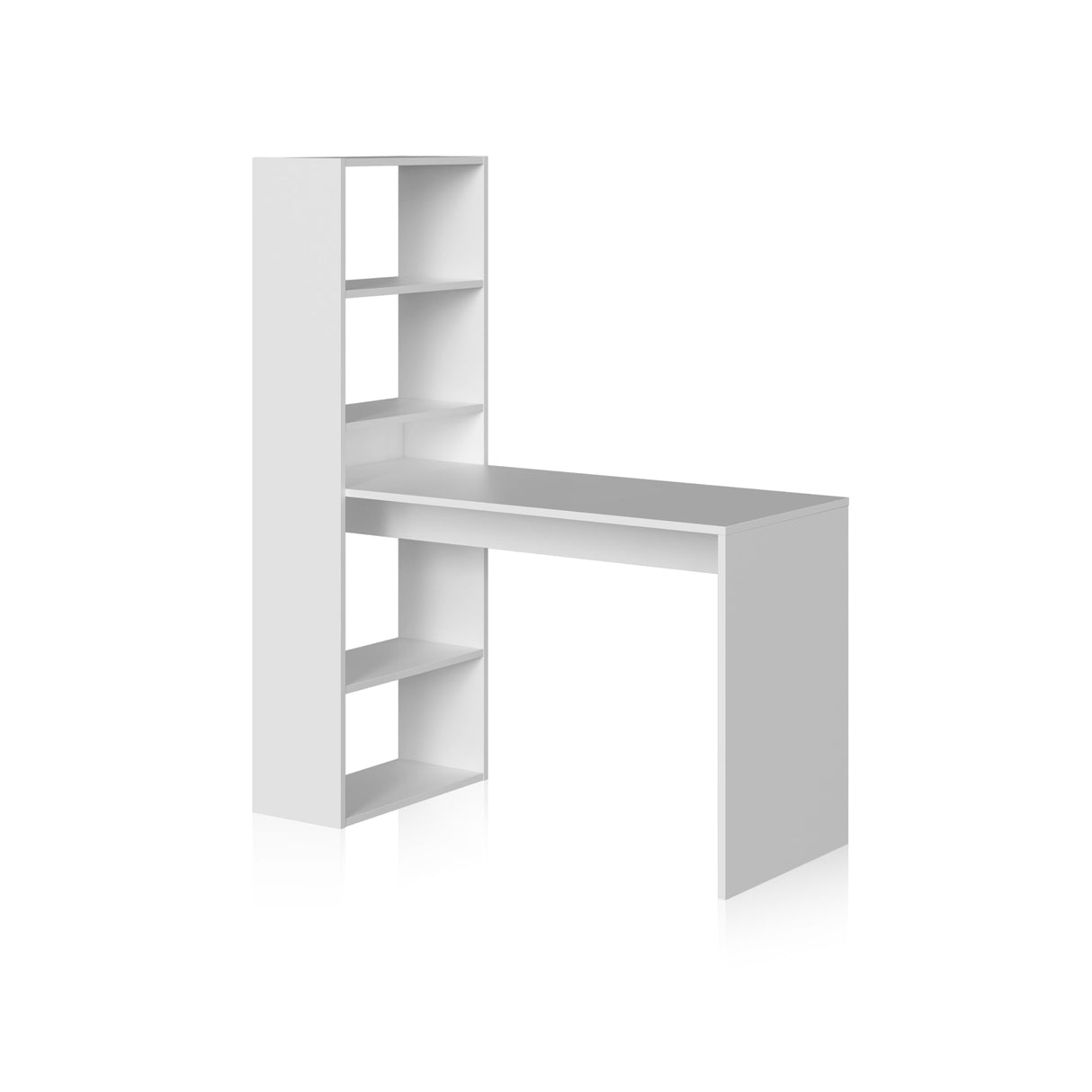 Habitdesign Mesa de Ordenador, Escritorio con Estanteria Reversible, Blanco Artik, Modelo Duplo, Medidas: 120 cm (Ancho) x 53 cm (Fondo) x 144 cm (Alto)