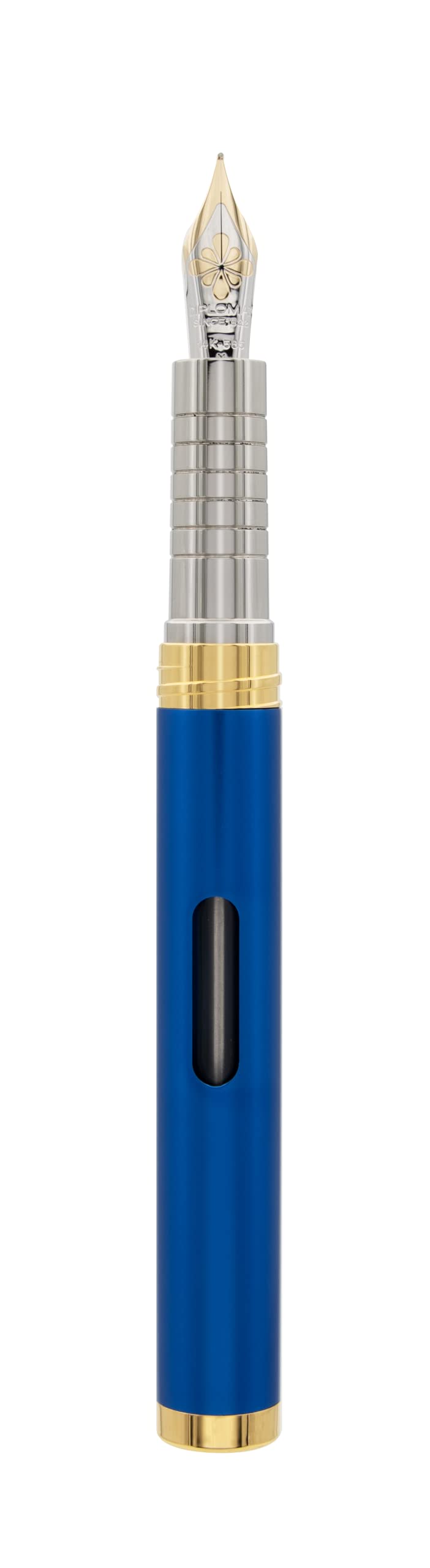 DIPLOMAT NEXUS Pluma estilográfica con cristal de tinta azul/grosor de pluma: B 14kt/ pluma estilográfica/hecha a mano/con caja de regalo/pluma estilográfica/color: azul/cromo