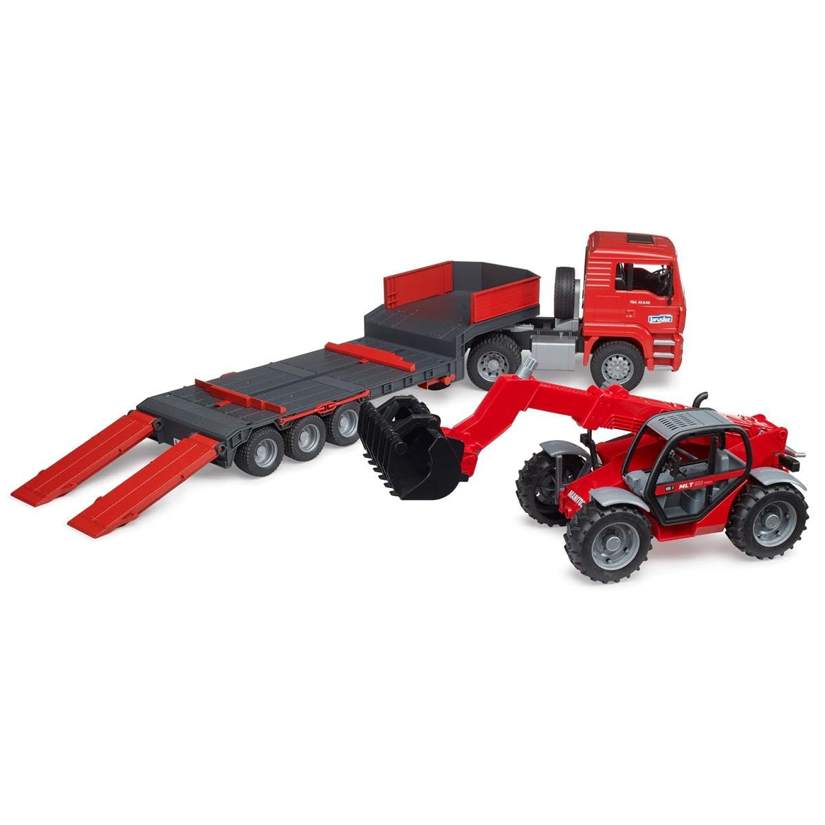 bruder 02774 - MAN TGA góndola baja con cargadora telescópica Manitou MLT 633, Vehículos, Góndola baja, Transportador, Camión, Cargadora sobre ruedas, Juguetes 3+ años