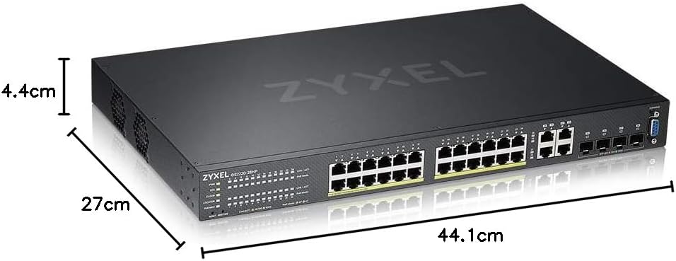 Zyxel Nebula Conmutador PoE+ gestionado de capa 2 Gigabit Ethernet de 24 puertos con margen de 375 vatios y 4 puertos combinados Gigabit y modo de Nube híbrida (Hybrid Cloud) [GS2220-28HP]