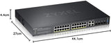 Zyxel Nebula Conmutador PoE+ gestionado de capa 2 Gigabit Ethernet de 24 puertos con margen de 375 vatios y 4 puertos combinados Gigabit y modo de Nube híbrida (Hybrid Cloud) [GS2220-28HP]