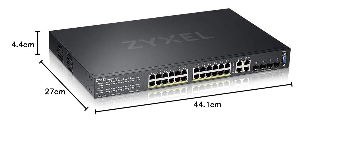 Zyxel Nebula Conmutador PoE+ gestionado de capa 2 Gigabit Ethernet de 24 puertos con margen de 375 vatios y 4 puertos combinados Gigabit y modo de Nube híbrida (Hybrid Cloud) [GS2220-28HP]