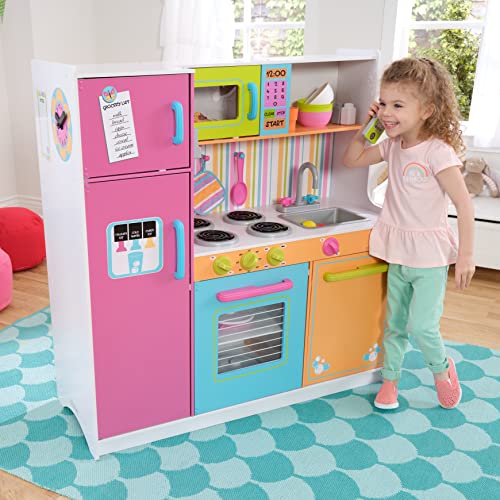 KidKraft Cocina de Juguete de Madera Deluxe Big and Bright para niños, con Accesorios incluidos, teléfono de Juguete y Set Utensilios de cocinita Infantil, Juguetes niños 3+ años (53100)
