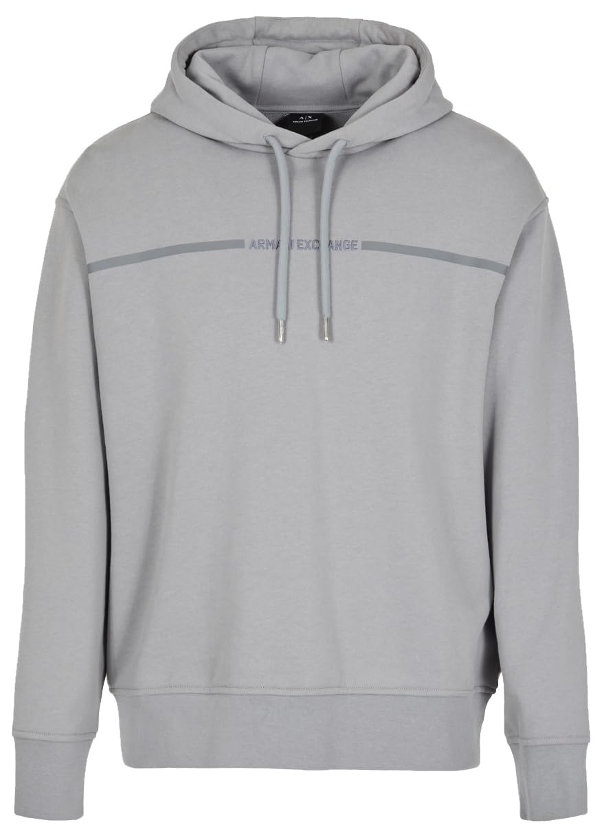Armani Exchange Line Logo-Sudadera con Capucha, Gris Claro, S para Hombre