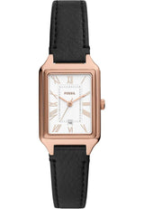 Fossil Raquel Reloj para Mujer, Movimiento de Cuarzo con Correa de Acero o Piel, Negro y Tono Oro Rosa, 23MM
