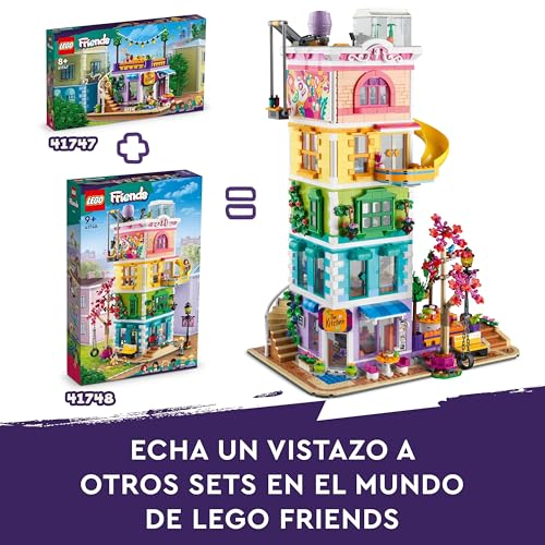 LEGO Friends Centro Comunitario de Heartlake City de Juguete - Set Modular con 5 Plantas, 6 Mini Muñecos, Figura de Perro y Accesorios Creativos - Regalo de Cumpleaños para Niñas de 9+ Años 41748