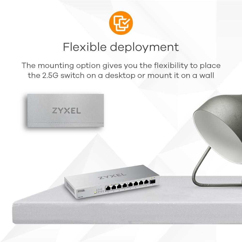 Zyxel 8-Port 2.5G Multi-Gig Unmanaged Switch con 1 x 10G SFP+ | Montaje en sobremesa o Pared [XMG-108]