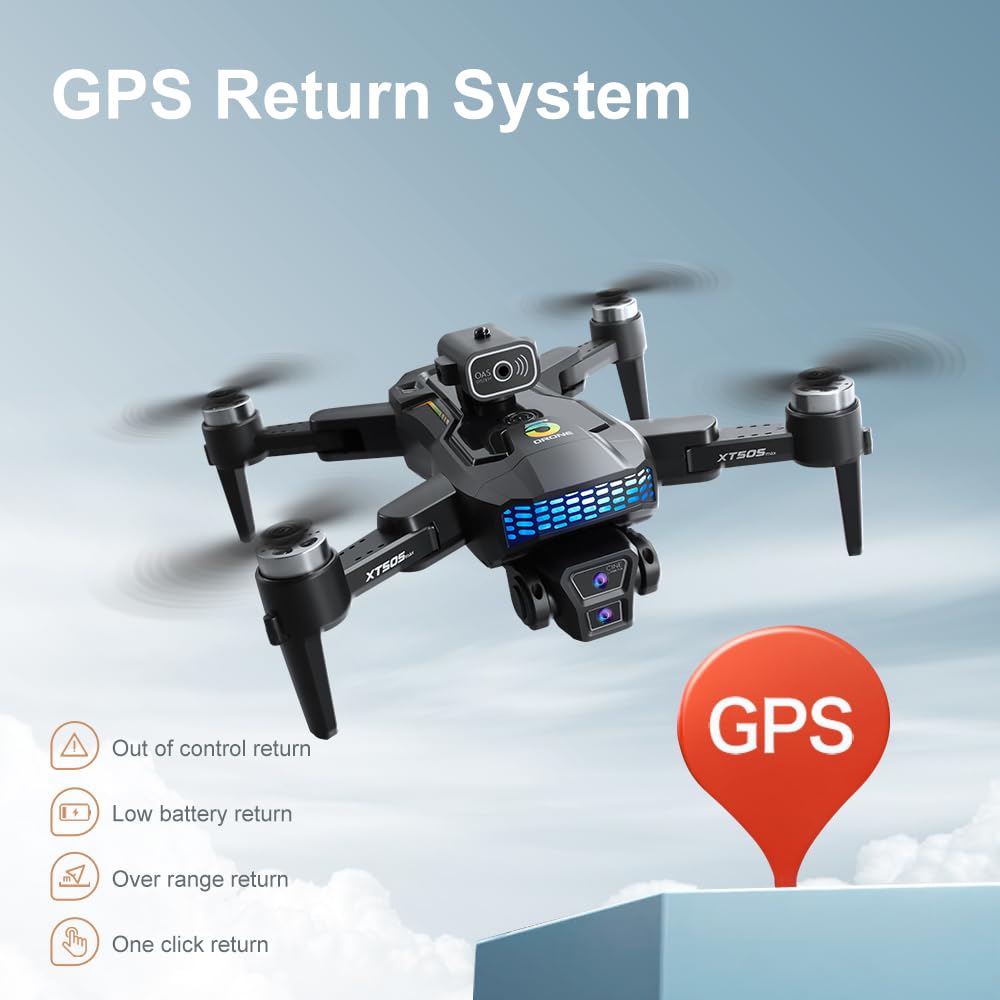 OBEST GPS Drone with 4K Camera, WiFi RC Quadcopter with Brushless Motor, Less than 249g, Durability, 360°Obstacle Avoidance, 2 Batteries, Suitable for Beginners