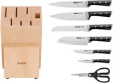 Tefal Ice Force – Bloque de 7 cuchillos: Pan 20 cm, Chef 20cm, Santoku 18 cm, Universal 11cm, Pelar 9cm | Acero Inoxidable Alemán, Corte Preciso, Mango Remachado, Resistente a la Corrosión