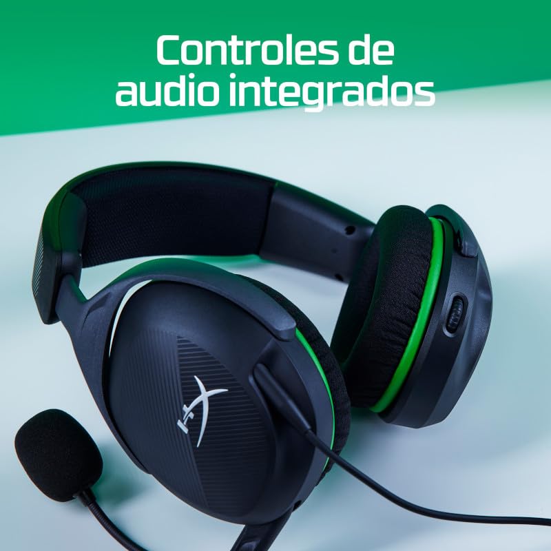 HyperX CloudX Stinger 2 Core, Cascos gaming para Xbox One y Series X/S, Drivers de 40 mm y Audio Envolvente, 3.5 mm, Micrófono Plegable con cancelación de ruido, Licencia Oficial Xbox - Blanco/Verde