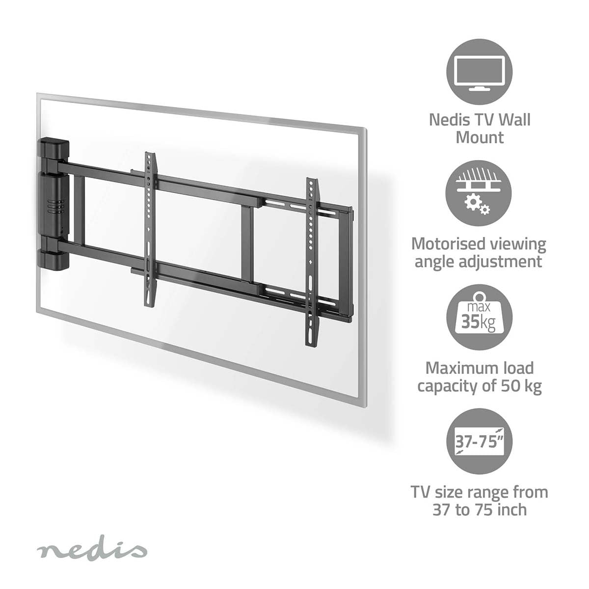 Nedis Motorisierte TV-Wandhalterung Motorisierte TV-Wandhalterung | 32-75" | ferngesteuert | ABS/Stahl |
