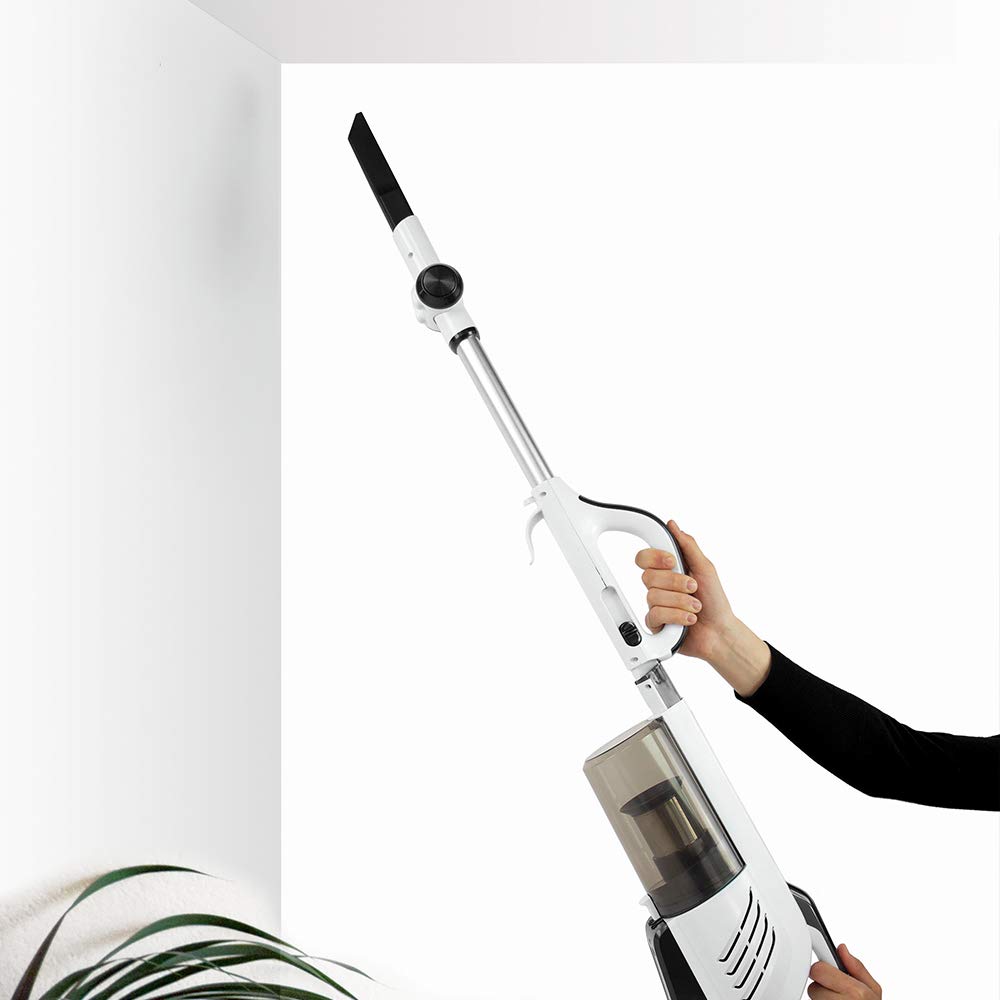 Polti Forzaspira Light and Clean, Escoba Eléctrica con Cable, Sin Bolsa, Tecnología Ciclónica, Filtro HEPA, Cepillo con Luces, Parking Vertical, Blanco y Gris