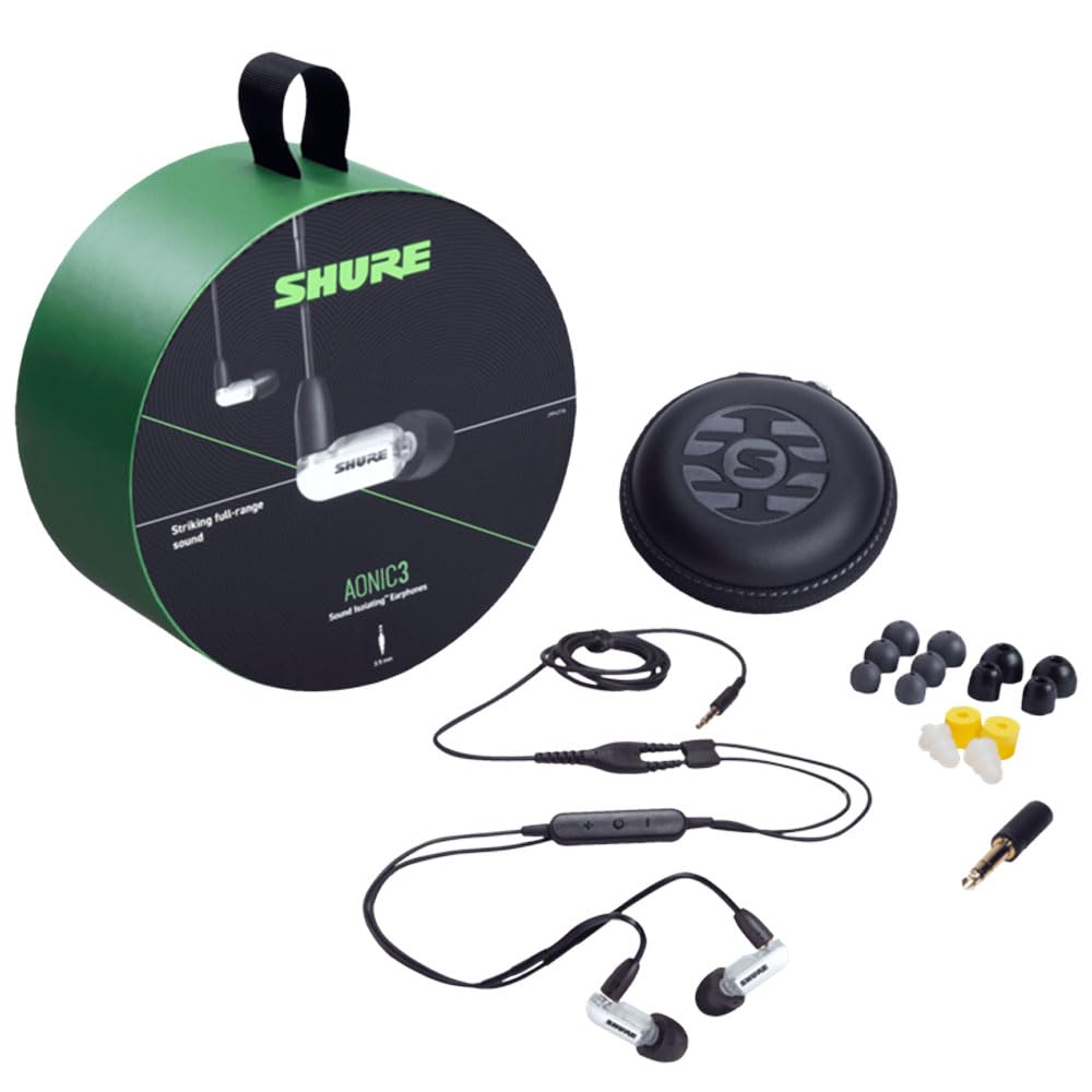 Shure Auriculares AONIC 3 con aislamiento de sonido con cable, sonido nítido, transductor único, ajuste intraural, cable desmontable, compatible con dispositivos Apple y Android - Color blanco