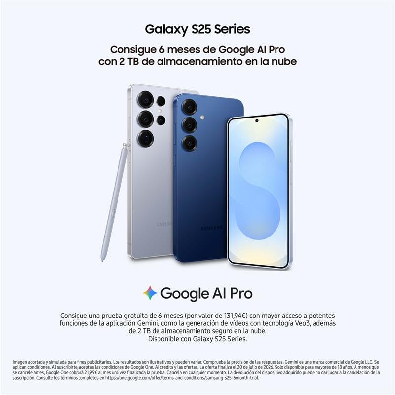 Samsung Galaxy S25 FE 256GB, Teléfono Móvil con IA, Marco Ligero 7,5mm, Pantalla FHD+ 6,7", Cámara 50MP, Exynos 2400, 8GB RAM, Garantía Fabricante 3 Años + 1 Año Extra, Blanco (Versión Española)