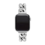 Michael Kors Correa de acero inoxidable o acetato para mujer, compatible con Apple Watch de 38 mm/40 mm/41 mm, Tono plateado