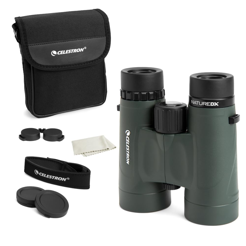 Celestron 71333 Nature DX de 10 x 42 mmPrismáticos Celestron 71333 con Lente Multicapa, Cristal de Prisma BaK-4 y Funda de Transporte, Verde