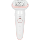 Braun Silk-épil 9, Depiladora con cabezal giratorio para depilación fácil, impermeable, piel suave de larga duración, con cabezal de afeitadora para mujeres y pezuña cortacésped, 9-030, blanco/rosa