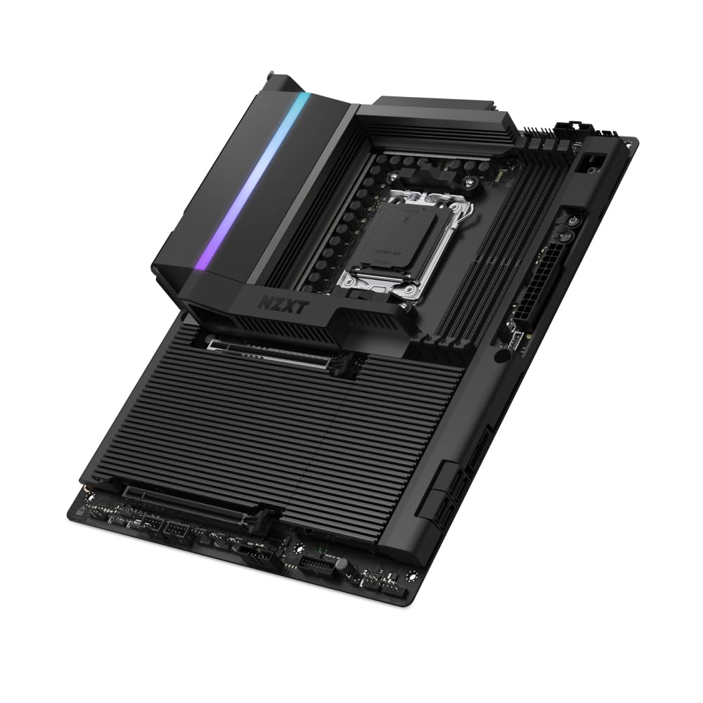 NZXT Placa Base para Juegos N9 X870E - AMD X870E AM5 ATX para Ryzen 9000/8000/7000-20+2+1, DDR5, 4X M.2, PCIe 5.0, 5GbE – Cubierta de Metal Completo, Pestillos de liberación rápida M.2 – Negro