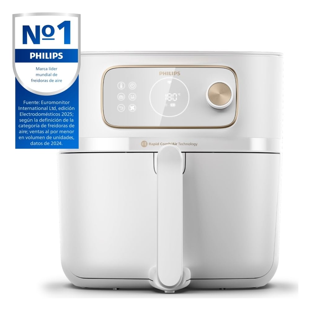 Philips Airfryer Combi Serie 7000 XXL - 8,3 L (2 kg), 22 en 1 Airfryer, Conexión WiFi, 99% menos grasa Añadida** con Rapid CombiAir, Aplicación HomeID, Blanco (HD9876/20)