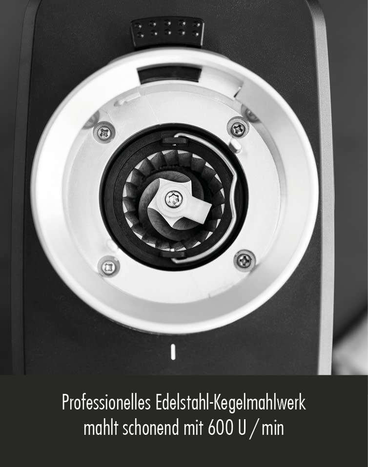 GASTROBACK Molinillo de café digital de diseño #42643, 31 ajustes de grado de molienda de fino a grueso, 2 modos automáticos: molienda directa en el portafiltros o en el depósito, plata/negro