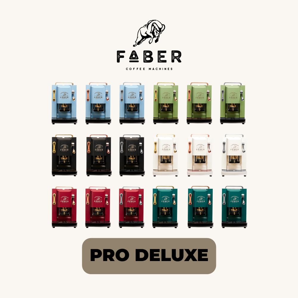 FABER COFFEE MACHINES | Modelo Pro Deluxe | Cafetera monodosis ese 44 mm | acabados cromo | Prensacialda de latón (Pure White)