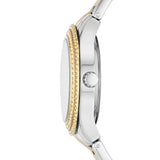 Fossil Stella Reloj para mujer, movimiento de cuarzo con correa de acero o piel, Tono plateado y dorado con purpurina, 30MM