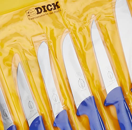 F. DICK ErgoGrip - Juego de cuchillos (6 piezas, 18, 23 cm, 15, 18 cm, 13 cm, HRC 56°), acero inoxidable, azul, 36,4 cm