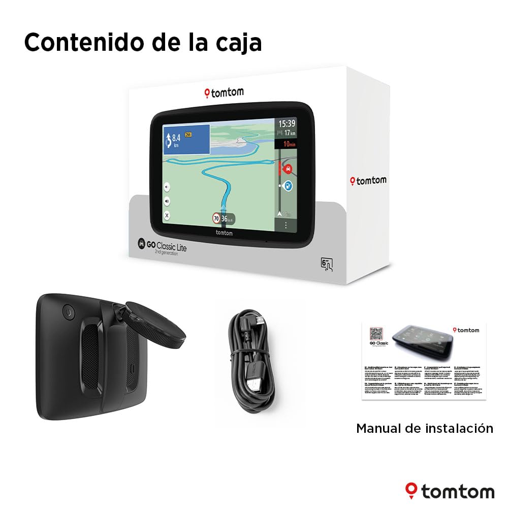 TomTom GPS Coche GO Classic Lite (6", información de tráfico y Alerta de radares, actualizaciones de mapas de Europa Mediante Wi-Fi y Soporte Reversible Integrado)