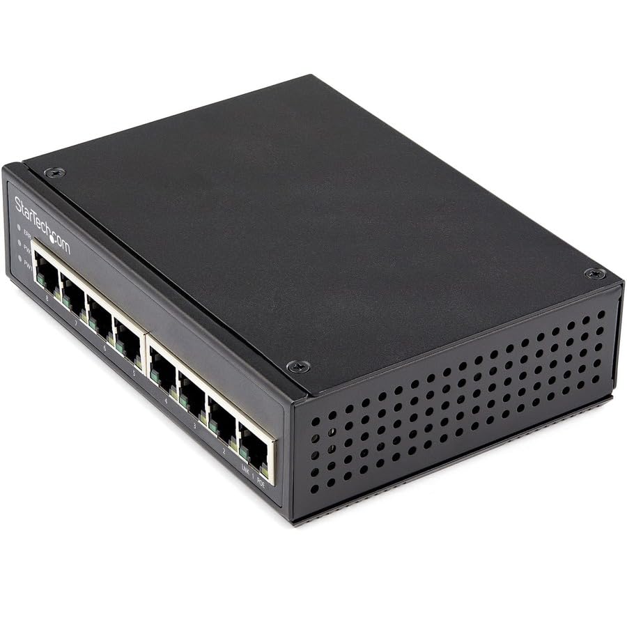 StarTech.com Switch Conmutador Industrial Ethernet Gigabit de 8 Puertos PoE no Gestionado de Servicio Pesado GbE PoE+ IP30 (IESC1G80UP)