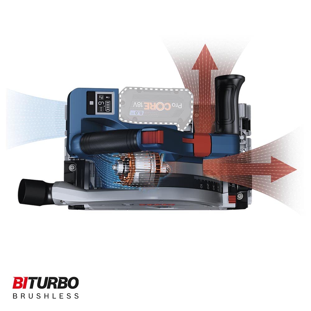 Bosch Professional BITURBO GKT 18V-52 GC - Sierra circular de inmersión a batería (Brushless, 18V, disco Ø 140 mm, Connectivity, sin batería, en L-BOXX)